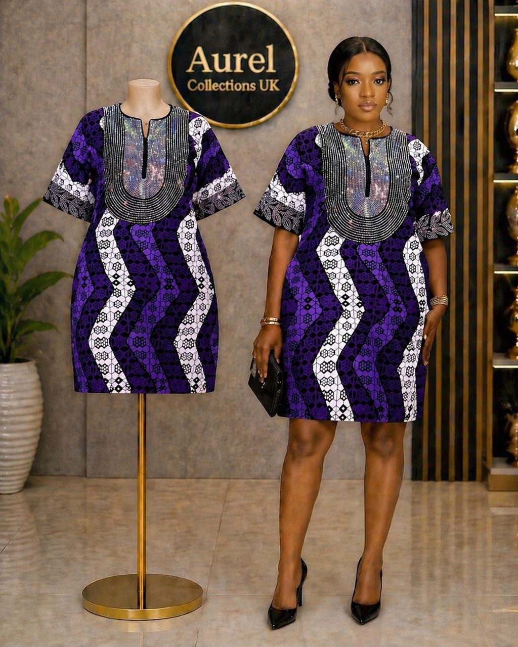 Crystal stoned gown 100% Ankara cotton
