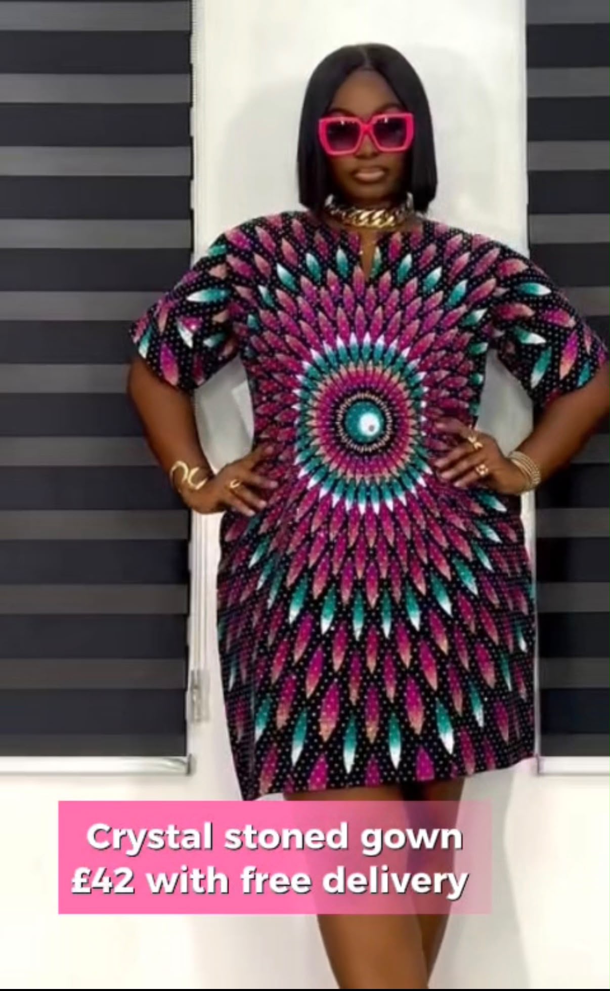Crystal Stoned Gown | Premium Ankara Cotton Crystal-Embellished Dress