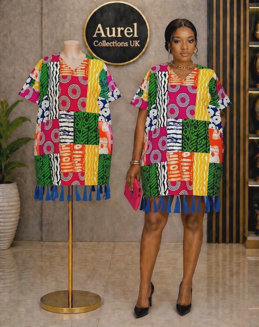 Queen gown 100% Ankara cotton with tassels Size 8 to 20